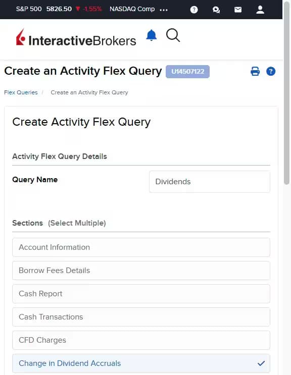 Flex Query за Dividends