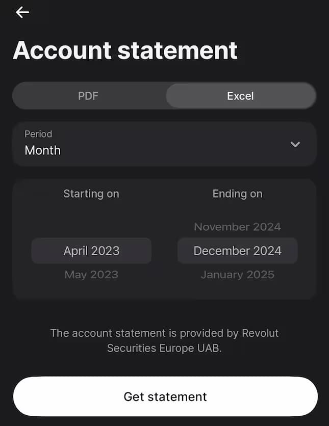 Експортиране на данните от Revolut
